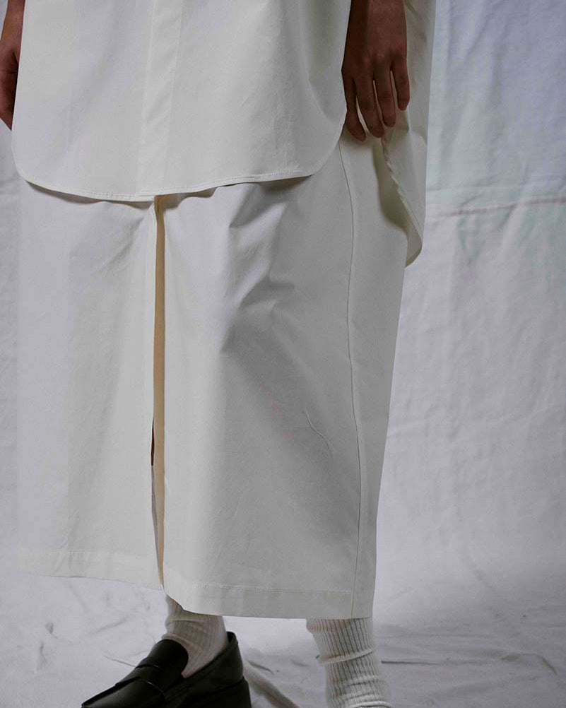 Hand Tie Shirtdress in Paper Compact Cotton - Chalk