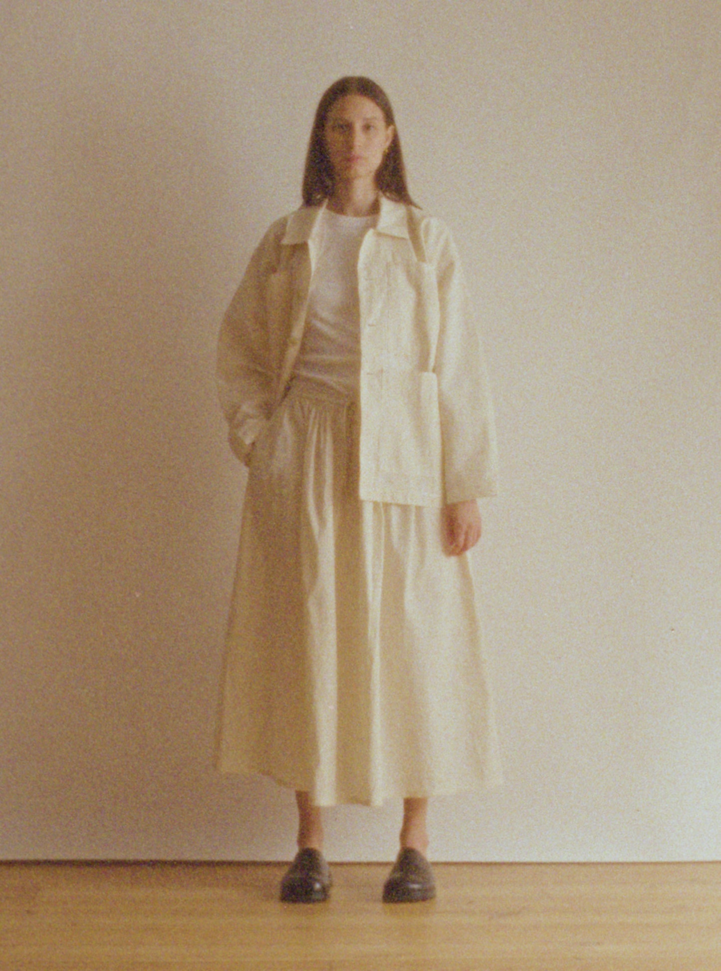 Gatherers Skirt - Slate Micro check Cotton