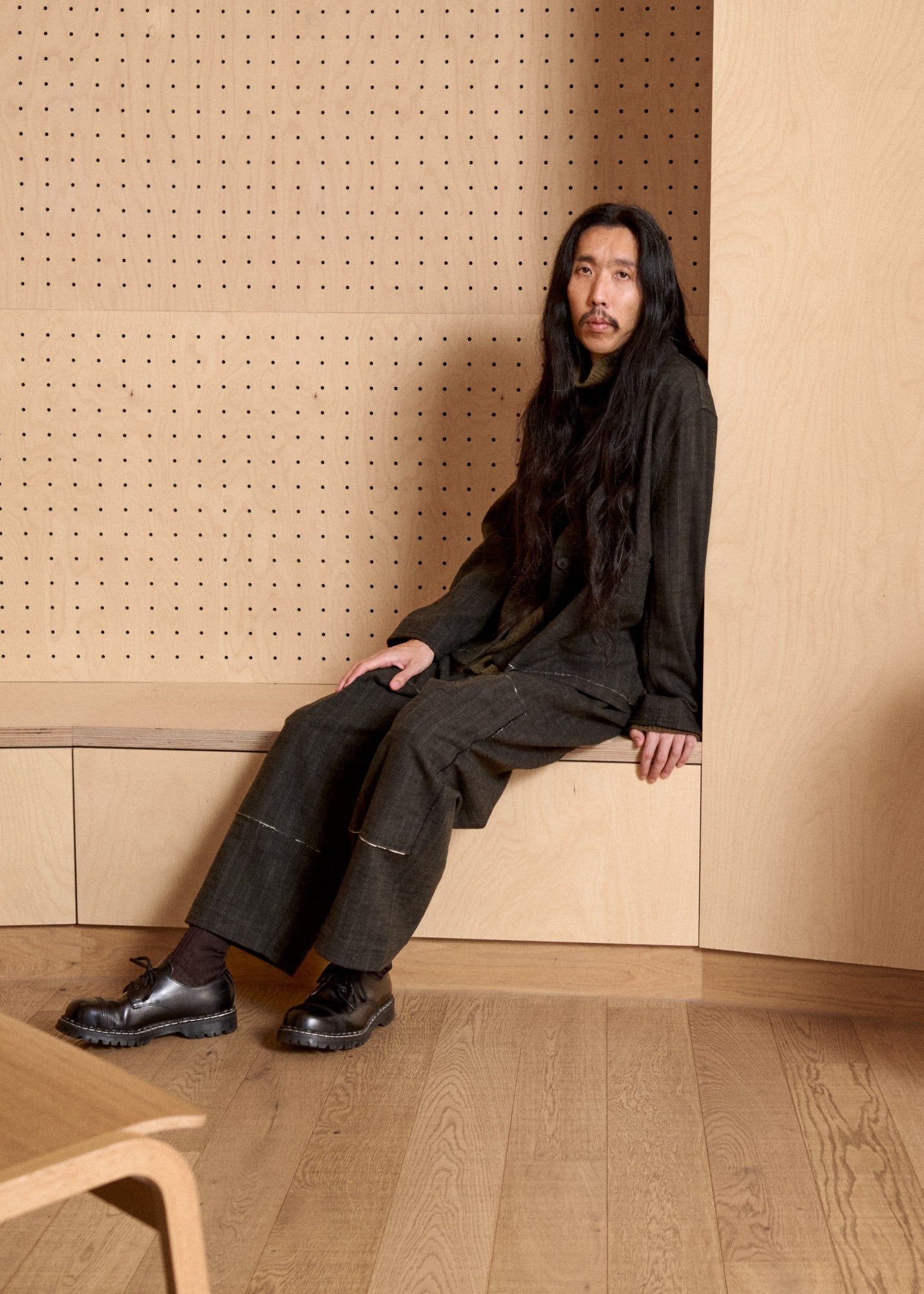 Athir Jacket - Striped Wald Green Wool & Cotton - Pre Order