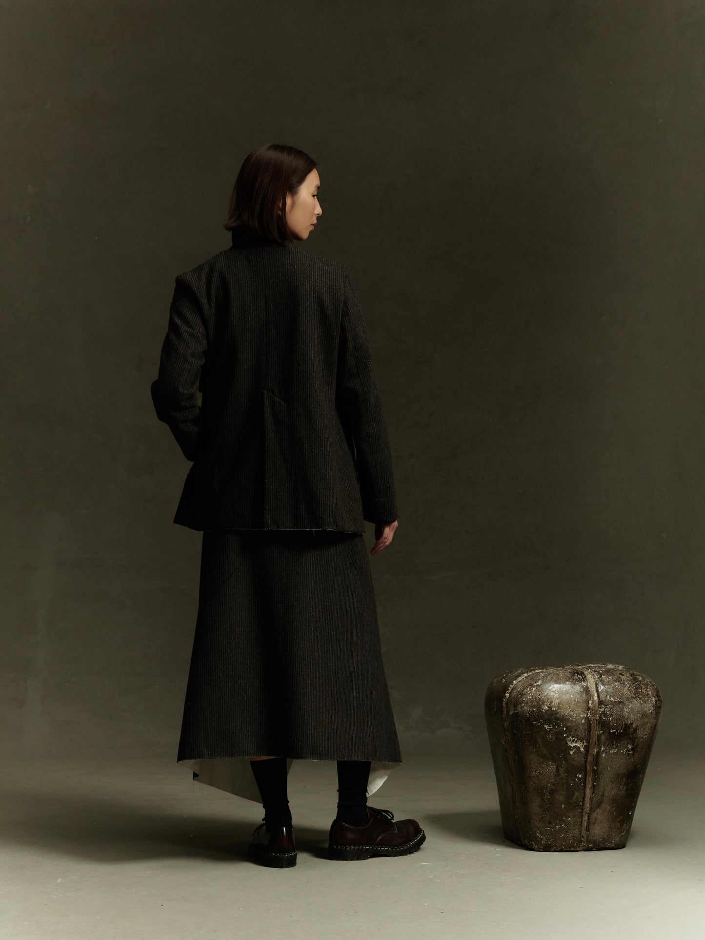 Kleve Skirt - Cacao Pinstripe Wool