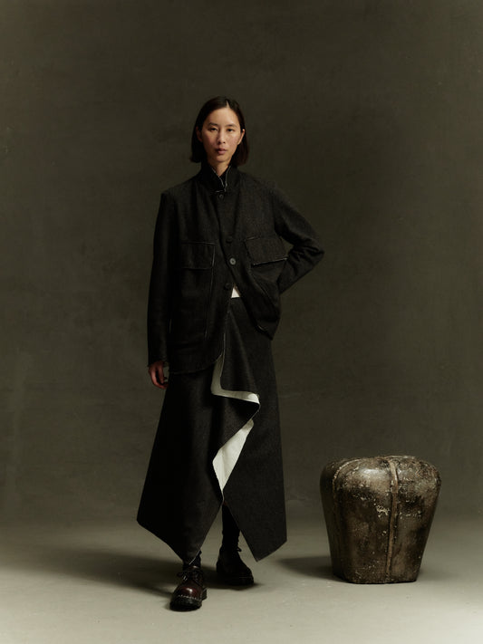 Kleve Skirt - Cacao Pinstripe Wool