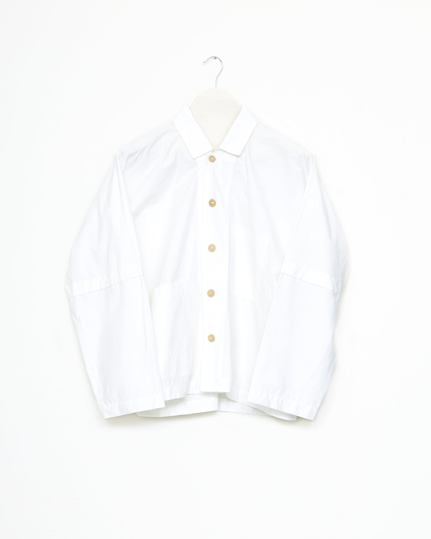 Long Sleeve Camp Collar Shirt in Paper Compact Cotton - Chalk