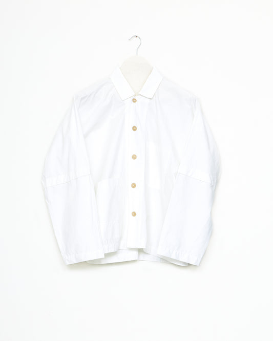 Long Sleeve Camp Collar Shirt in Paper Compact Cotton - Chalk